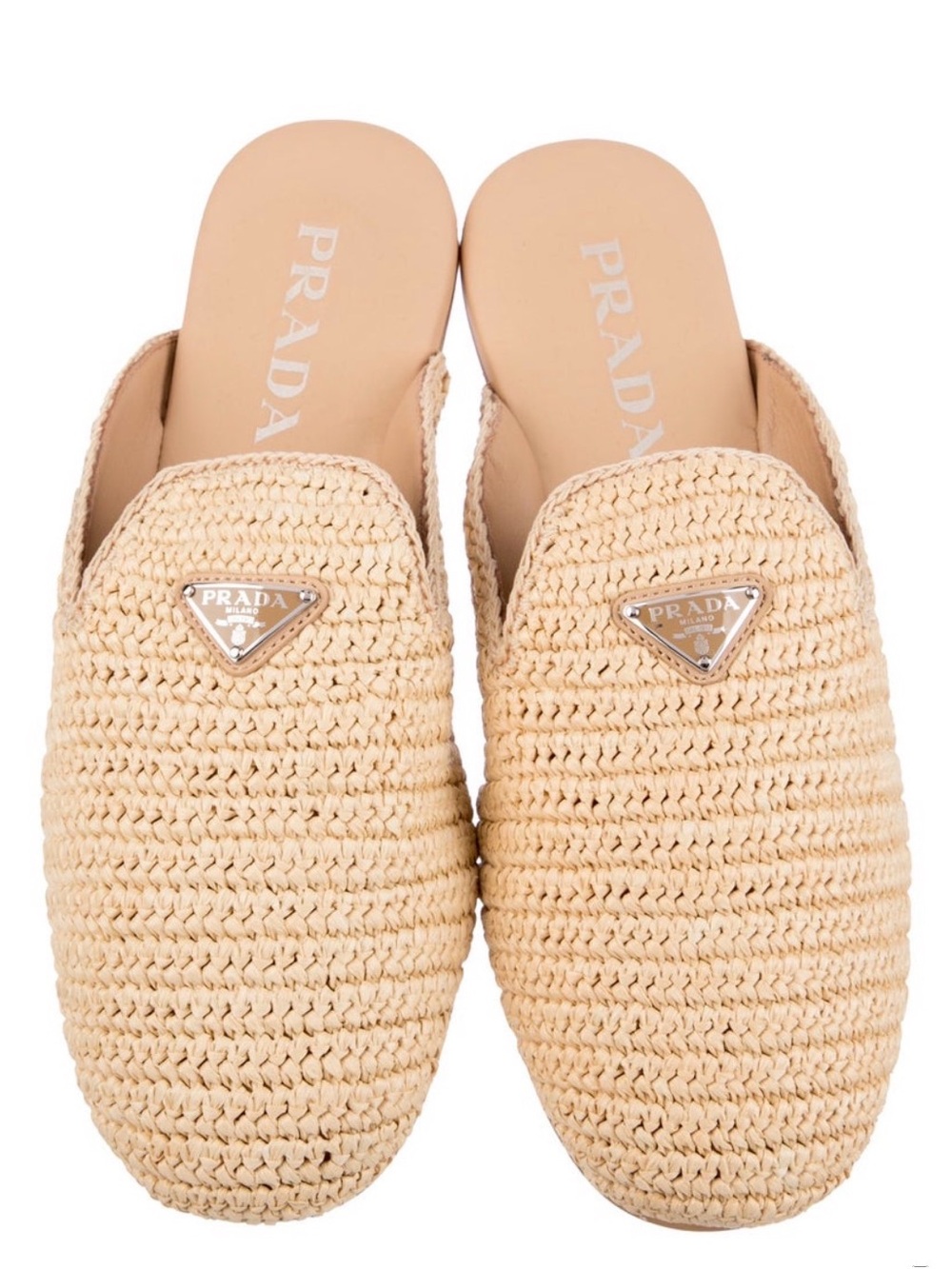 Prada Natural Raffia Slip-On Mules